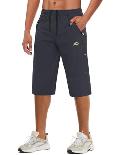MAGCOMSEN Mens 3/4 Hiking Shorts Outdoor Quick Dry Knee Length Gym Drawstring Training Running Workout Long Shorts Grey, 40