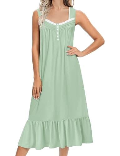 Ekouaer Nightgowns for Women Long Sleeveless Night Gown Victorian Nightdress Button Sleepshirt Soft Sleepwear Light Green XX-Large