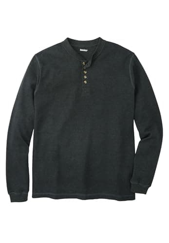 KingSize Men's Big & Tall Waffle-Knit Thermal Henley Tee - Big - 9XL, Heather Charcoal Long Underwear Top
