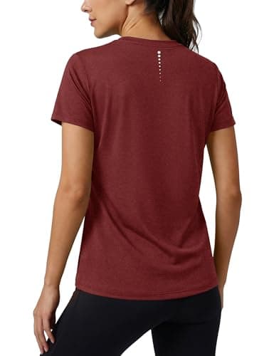 MAGCOMSEN Short Sleeve Workout Tops for Women Athletic Moisture Wicking Shirts Quick Dry Crewneck Running Gym Summer Red M