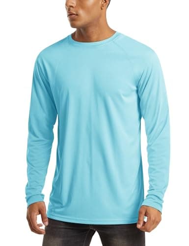 MAGSOMSEN Rash Guard for Men Swim Fishing Long Sleeve Sun Shirts Gym Athletic UV Running Workout UPF 50 Shirts Lake Blue