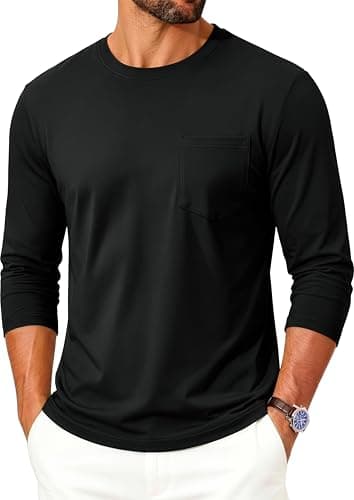 TACVASEN Black Long Sleeve Top Soft Moisture Wicking Crewneck T-Shirt for Daily Work Breathable Lightweight Plain Solid Tee Shirts