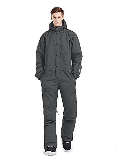 BGX Mens Waterproof One Pieces Snowsuits Winter Ski Suits Snowboard Jumpsuits Warm Jackets for Skiing Outdoor Sports with Hooded(2XL,D.GRY)
