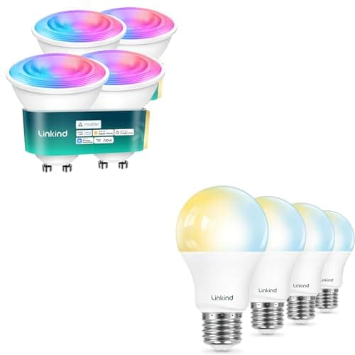Linkind A19 Smart Light Bulbs, Warm White to Daylight (2700K-6500K) & Matter GU10 Smart Light Bulbs 4Pack