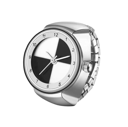 JewelryWe Men Women Finger Watches - Stretchy Band Elastic Round Analog Quartz Ring Watches