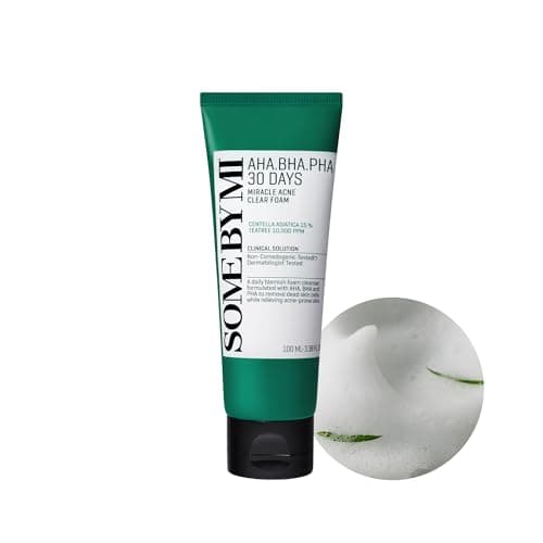 SOME BY MI AHA BHA PHA 30 Days Miracle Acne Clear Foam – 3.38oz, 100ml – Korean Acne Face Wash for Smooth & Clear Skin – Salicylic Acid Cleanser for Exfoliation & Sebum Control – Korean Skin Care