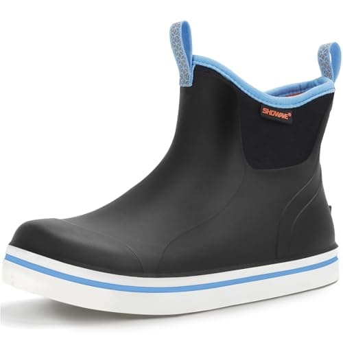 Showave Unisex-Child Ankle Rain Boots Kids Deck Boot Waterproof Lightweight Rubber Mud Booties for Boys Girls, Blue-Trim, 7 Big Kid