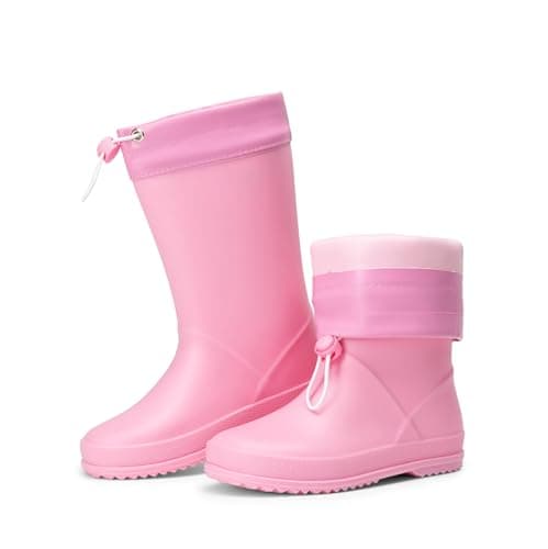 DREAM PAIRS Kids Rain Boots Boys Girls Lightweight Boots Waterproof Easy-on Outdoor Playing Rain Boot Unisex-Child,Size 7 Toddler,Pink,SDRB2401K