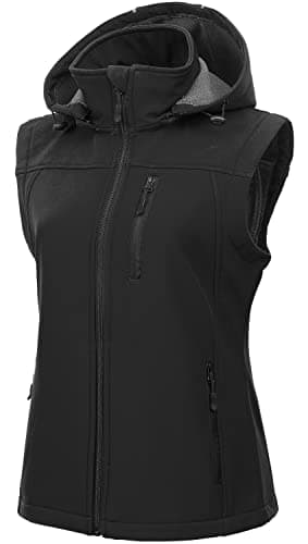 CREATMO US Women's Lightweight Softshell Vest Windproof Sleeveless Jacket Work Vest With Hood For Ladies Dark Grey S