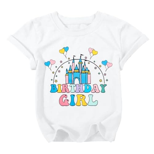 UNIQUEONE Birthday Girl Shirt Magical Castle T-Shirt Kids Funny Birthday Party Gift Tee A-White