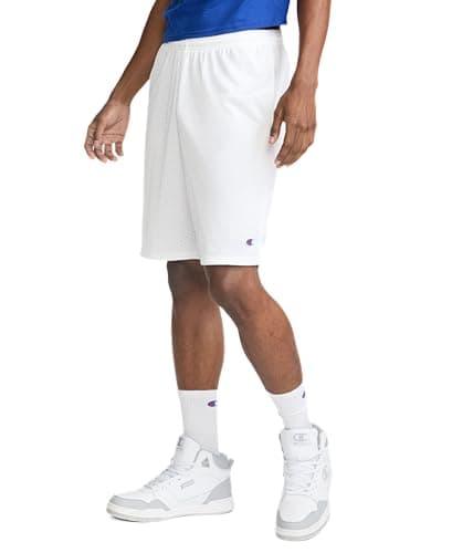 Champion mens 9" Shorts, Mesh Shorts, 9", Mesh Basketball Shorts, Mesh Gym running shorts, White-407q88, Small US