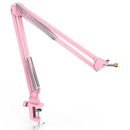 FIFINE Boom Arm Mic Stand, Microphone Arm with Desk Mount for Podcast Streaming Gaming Home Studio, Metal Suspension Scissor Boom Mic Stand-CS1 Pink