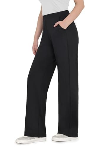 Bamans Dress Pants Women High Waisted Work Business Office Trousers Pull On Flare Yoga Slacks with Pockets Black M