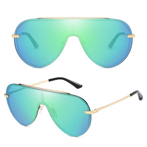 GMKATEYE Large Shield Sunglasses for Women, Y2K Trendy Teal Mirrored Sun glasses with 100% UV Protecton Adjustable Nose Pads, 90s 80s 70s 2000s Shades