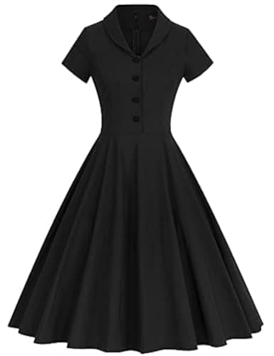 GownTown Women's 1950s Vintage Plaid&Dot Swing Tea Dress with Pockets