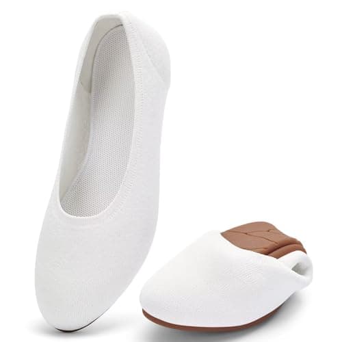 poemlady Women’s Ballet Flat Shoes Dress Knit Round Toe Slip On Ballerina Walking Flats Shoes for Woman Casual Comfort Soft, B/White 6.5