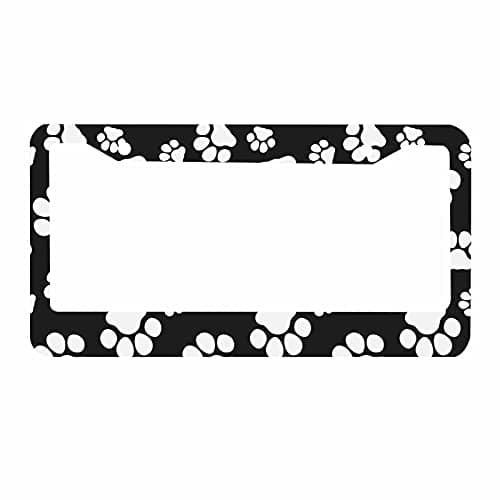 Nicokee Decorative License Plate Frame Black and White Puppies Pet Dog Paws Print Car Tag Frame Aluminum Auto License Plate Holder for Men Women
