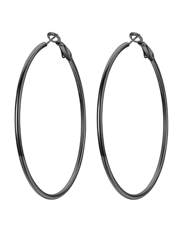 black hoop earrings for women 60mm big hoop earrings lightweight & Hypoallergenic Statement round hoop earring with box