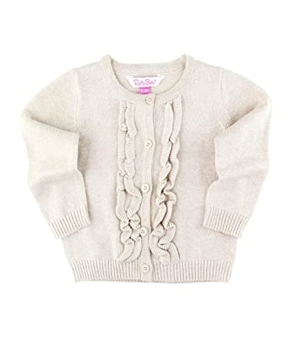 RuffleButts Heather Oatmeal Sweater Knit Ruffle Trim Cardigan - 12-18m