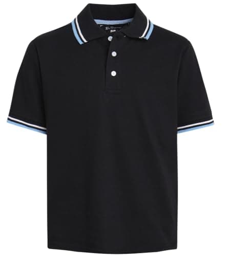Ben Sherman Boys Polo Shirt - Classic Fit Comfort Stretch Short Sleeve Pique Golf Polo Shirts for Boys (Sizes: 8-18), Size 10-12, Black