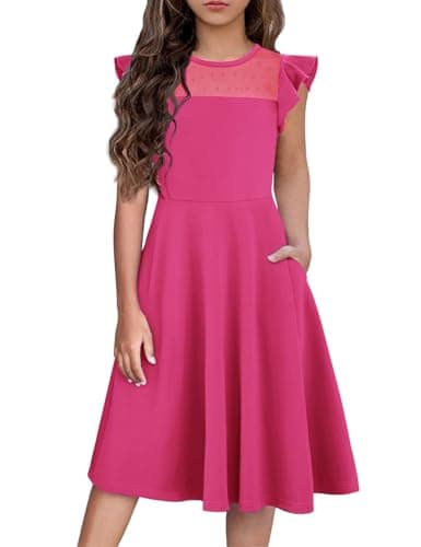 Flypigs Girl Ruffle Dress Kids Girls Short Sleeve Dresses Size 14-16