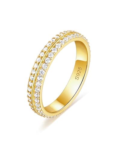 Frbod Moissanite Engagement Ring for Women Silver 14K Gold Plated Band Mens Full Eternity Wedding Rings Size 7