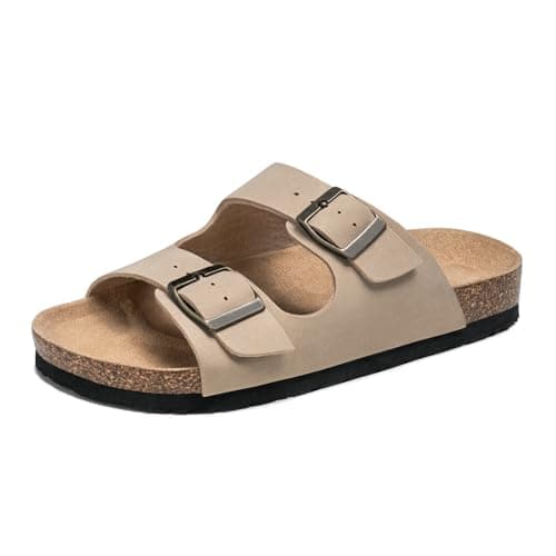 FITORY Girls Glitter Slide Sandals, Cork Slipper with Adjustable Straps for Little Kid Light Taupe Size 10