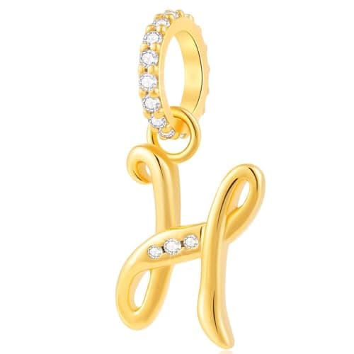 18k Yellow Gold Plated Letter H Charm, fit Pandora Halloween Bracelet