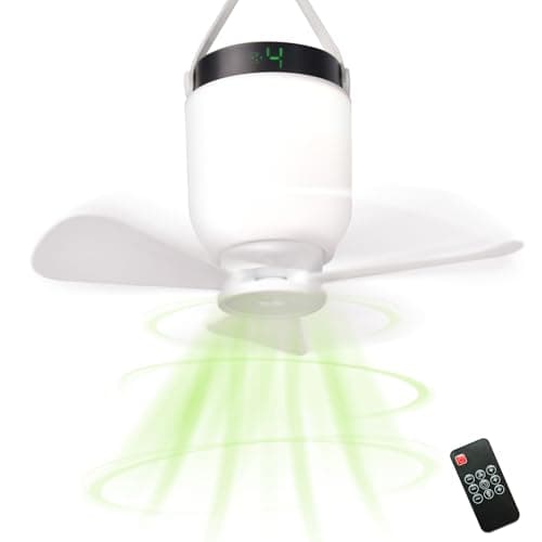 HOYECHI Camping Accessories Fan with Light - Portable Rechargeable Tent Fan with 8000mAh Battery, Remote Control & Hanging Hook - Cool Camping Gear for Tents, Outdoor, RV & Car Essentials