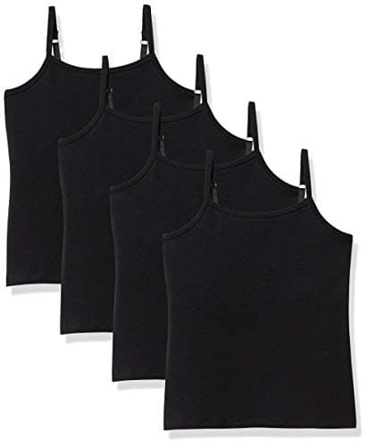 Amazon Essentials Girls' Cotton Shelf Layering Camisole with Adjustable Straps, Pack of 4, Black, Small