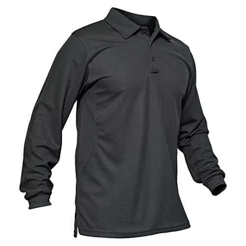 MAGCOMSEN Mens Polo Shirt Long Sleeve Quick Dry Performance Military Tactical Golf Collared Shirts Fishing Shirts Grey