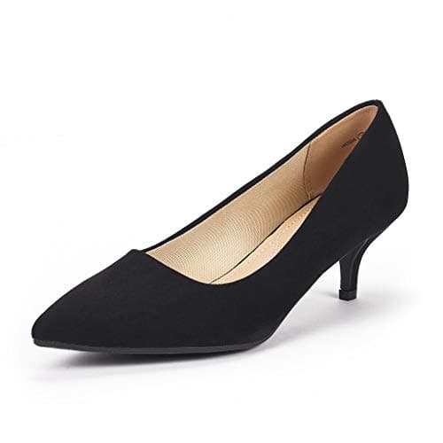 DREAM PAIRS Women's Pumps Kitten Heel Pointed Toe Shoes for Women Comfortable Office Work Dress Shoes,Size 6,Black/Suede,Moda