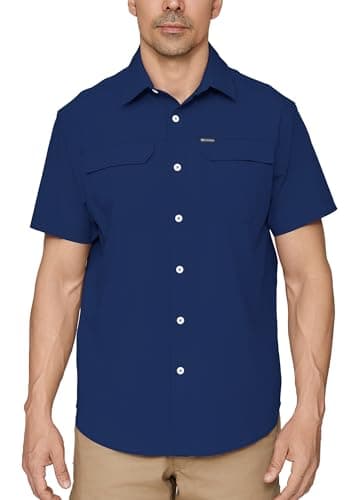 PIQIDIG Short Sleeve Fishing Shirt Wicking Fabric Sun Protection Casual Button Down Shirts Carbon M