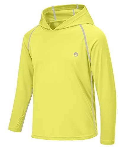 Youth Boys Sun Shirts Fishing Size 12 UPF50 UV Rashguard Long Sleeve Hoodie Thumbhole Quick Dry Athletic Water Hiking Travel Yellow