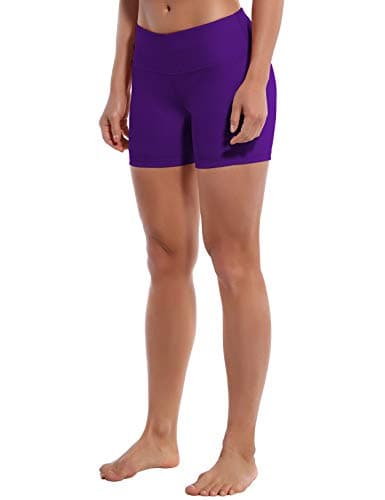 BUBBLELIME 2.5"/4" Stretch Yoga Shorts for Women Tummy Control - 4" Inner Pocket_EGGPLANTPURPLE X-Small (4" Inseam)