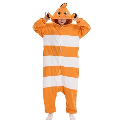 Supodon Adult Onesie Pajamas, Unisex Cute Animal Costume, Cosplay Halloween Jumpsuit Sleepwear for Women Men (US, Alpha, X-Large, Regular, Regular, Clownfish)