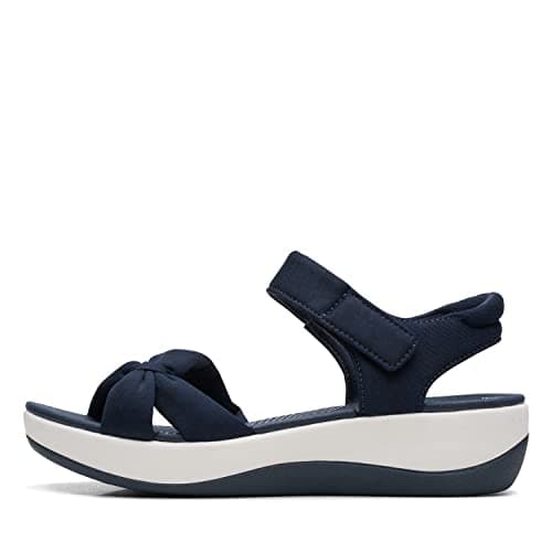 Clarks Women's Arla Shore Flat Sandal, Navy Textile, 8 Medium US