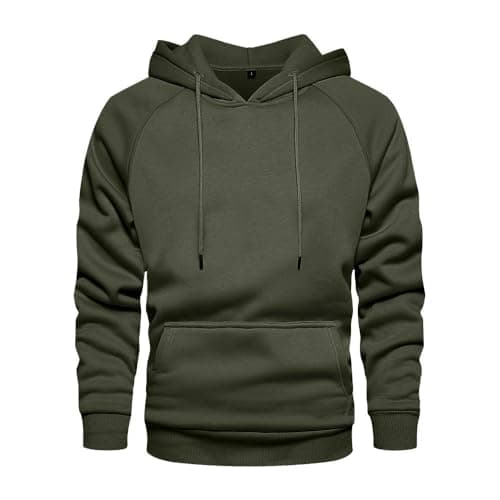 LBL Men's Solid Pullover Hoodies Sports Soft Blend Fleece Hooded Sweatshirts with Kanga Pocket Army Green XL