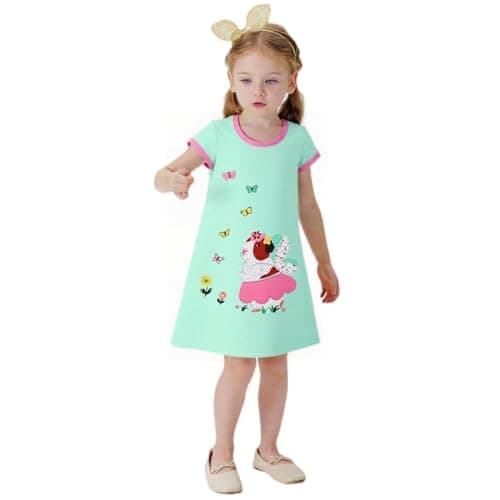 Toddler Girl Short Sleeve Dress Easter Cotton Casual Light Blue Animal Butterfly Playwear Dresses 2T