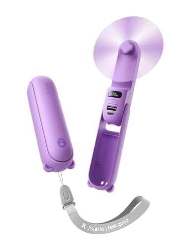 JISULIFE Portable Handheld Fan, 3 In 1-Fan, Power Bank, Flashlight, Purple