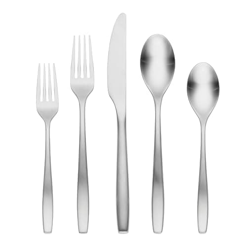 Cambridge Silverware Sets, Averie Satin 20-Piece Flatware Set For 4, Service For 4, Stainless Steel Utensils Sets Dishwasher Safe BUT Keep Dry DONT SOAK, Cutlery Set Forks and Spoons (Silver 20 Piece)