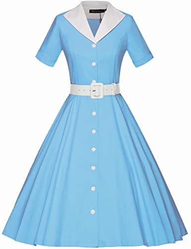 GownTown 1950 Women Dress Midi Shirt Dress Cocktail Dress with Belt