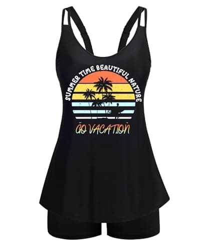 Arolina Bathing Suits for Women Plus Size Flowy Tankini Sets Adjustable Straps Lightweight Swimsuit Coconut Trees 18W