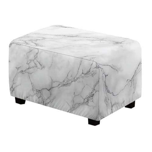 Talayituse Gray Marble Print Ottoman Cover Rectangle Stretch Ottoman Slipcovers Soft Storage Foot Rest Cover with Elastic Bottom, L