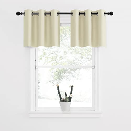 NICETOWN Mini Curtain - Farmhouse Style Kithcne Curtains Small Window Room Darkening Tiers Thermal Insulated Window Treatment Grommet Valances, Light Beige, 2 Pieces, 42" Wide x 18" Long