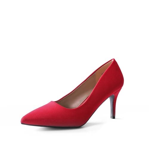 DREAM PAIRS Women's High Stiletto Heels Closed Pointed Toe Dress Pumps Shoes for Wedding Work Office Business, 3 Inches,Size 5,Red/Suede,KUCCI