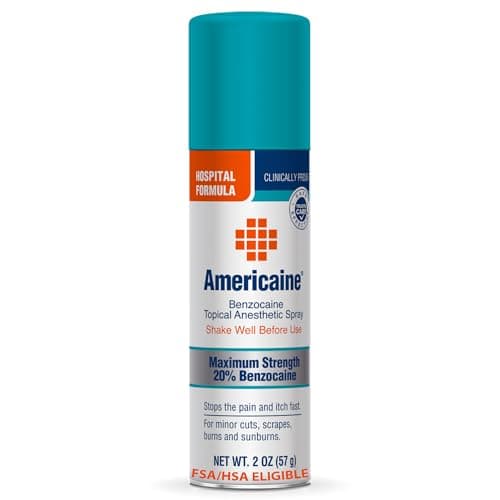 Americaine Hospital Formula Maximum Strength Benzocaine Topical Anesthetic Spray for Minor Cuts, Scraps, Burns & Sunburn, 2 Oz