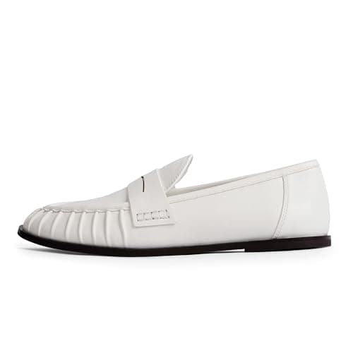 QIY Loafers for Women 2026 White Flats Shoes Women Dressy Comfortable Walking Moccasins Faux Leather Loafers Slip on Shoes Comfortable Work Flats Size 6