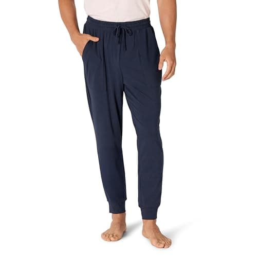 Amazon Essentials Men's Knit Cotton Blend Jogger Pajama Pants, Navy, Small