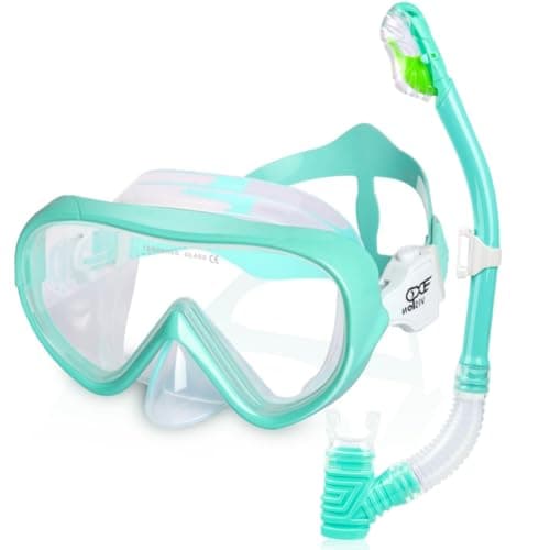 Kids Snorkel Set, Child Diving Mask Anti-Fog Swimming Goggles Dry Snorkel Children Snorkeling Swimming Gear for Youth Boys Girls Age 4-14 (Aqua Set)